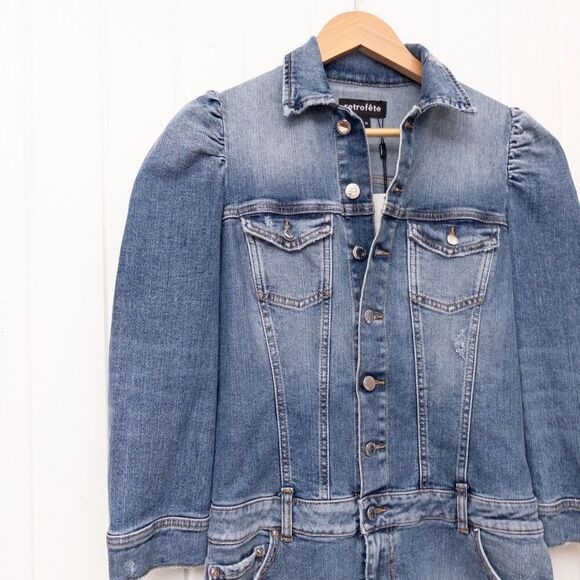 Retrofete Sibi Puff Sleeve Denim Mini Dress Size Medium - Picture 3 of 10